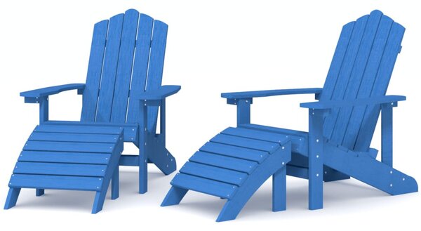 2 db vízkék HDPE kerti adirondack szék lábtartóval