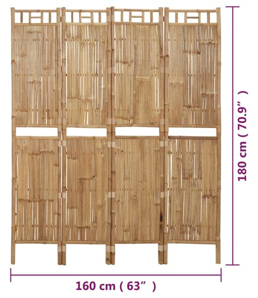 4 paneles bambusz térelválasztó 160 x 180 cm