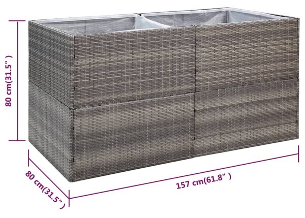 Szürke polyrattan kerti ültetőláda 157x80x80 cm