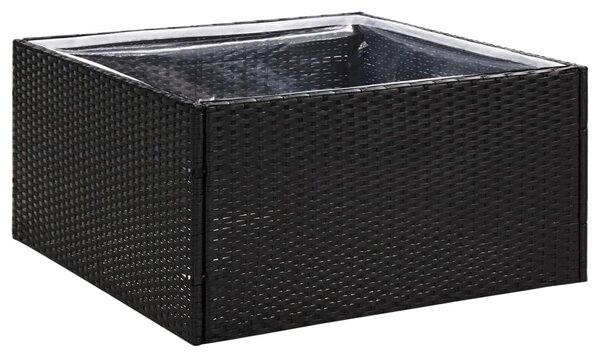 Fekete polyrattan kerti ültetőláda 80 x 80 x 40 cm