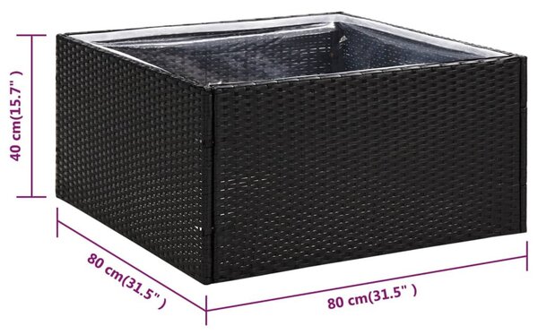 Fekete polyrattan kerti ültetőláda 80 x 80 x 40 cm