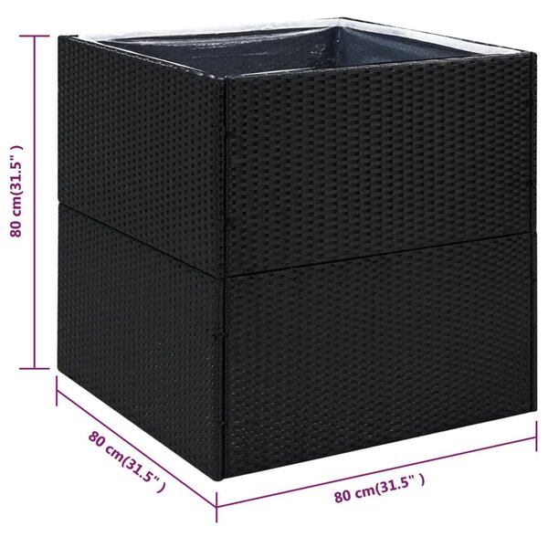 Fekete polyrattan kerti ültetőláda 80x80x80 cm