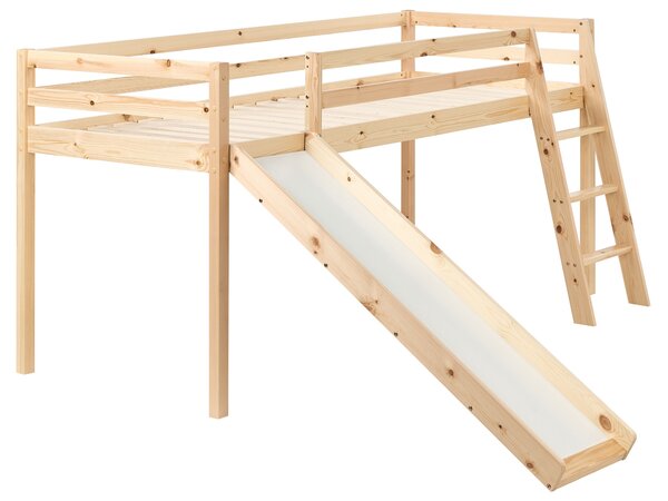 Magasított ágy Fenyő STAPLE 90 x 200 cm Csúszdával Világosbarna