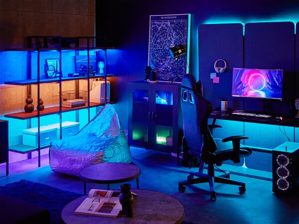 Gamer asztal DANVERS Fekete 120 cm 60 cm RGB LED