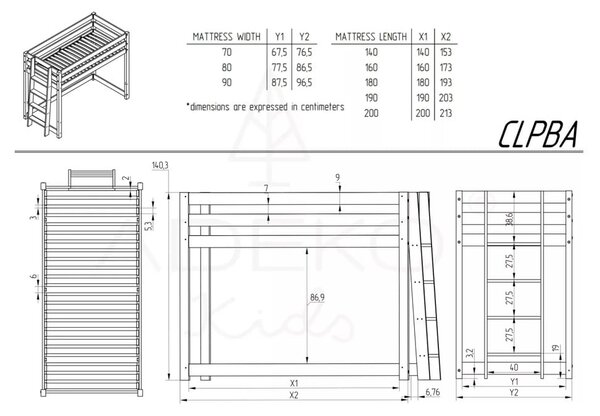 Magasított fenyőfa gyerekágy 70x160 cm CLPBA - Adeko