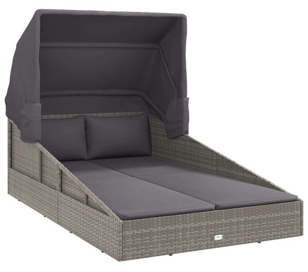 Szürke polyrattan napágy összecsukható tetővel 200x114x128 cm