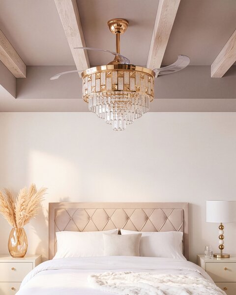 Mennyezeti ventilátor világítással ALAPAHA Távirányítóval LED Arany