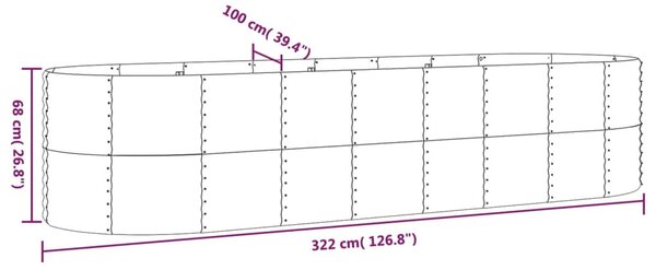 Antracitszürke horganyzott acél kerti magaságyás 322x100x68 cm