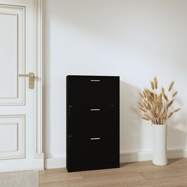 Fekete szerelt fa cipősszekrény 59x17x108 cm