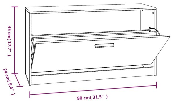 Füstös tölgy színű szerelt fa cipőtároló pad 80 x 24 x 45 cm