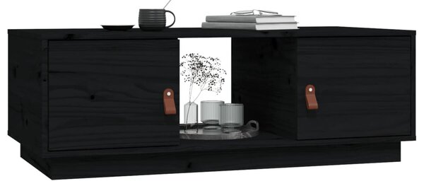 Fekete tömör fenyőfa dohányzóasztal 100 x 100 x 40 cm