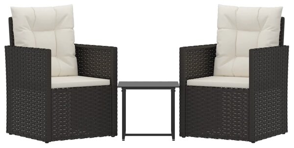 3 részes fekete polyrattan kültéri ülőgarnitúra párnákkal