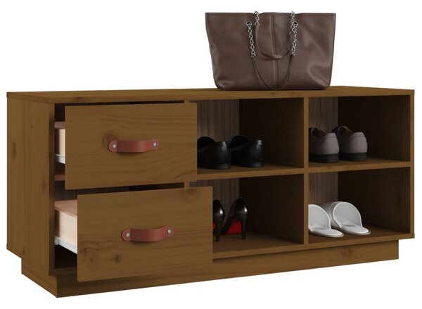 Mézbarna tömör fenyőfa cipőtároló pad 100 x 34 x 45 cm