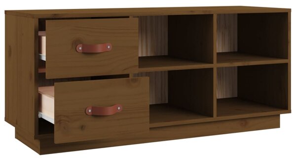 Mézbarna tömör fenyőfa cipőtároló pad 100 x 34 x 45 cm