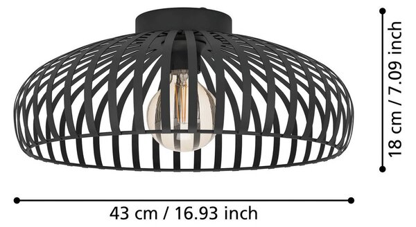 EGLO Mogano 3 mennyezeti lámpa, ketrecbúra, Ø 43cm, dimmelhető, Fekete, Nappali / Étkező, fém, Vintage