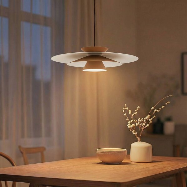 Lucande LED-es függőlámpa Livie, bézs, alumínium, Ø 50 cm, dimmelhető, Krém / borostyánsárga, Nappali / Étkező, Modern