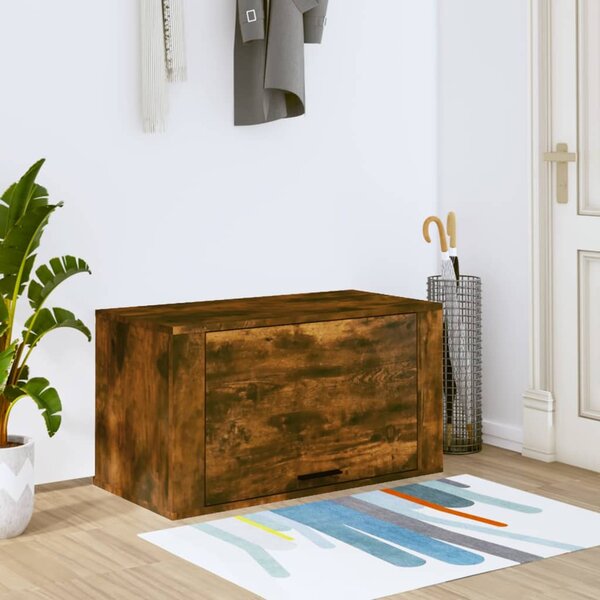 Füstös tölgy színű tömör fenyőfa fali cipőszekrény 70x35x38 cm
