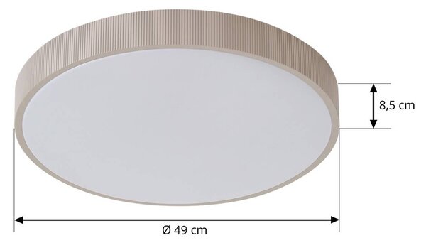 Lindby Zylo LED mennyezeti világítás, taupe, Ø49 cm, CCT-vel dimmelhető, dimmelhető, Krém / borostyánsárga, Nappali / Étkező, Műanyag