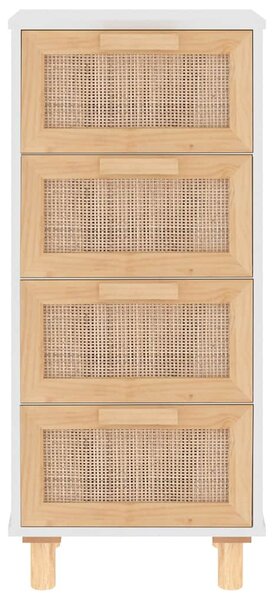 Fehér tömör fenyő/természetes rattan tálalószekrény 40x30x90 cm