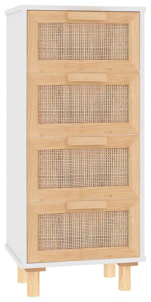 Fehér tömör fenyő/természetes rattan tálalószekrény 40x30x90 cm