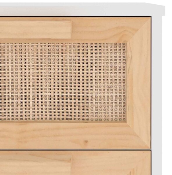 Fehér tömör fenyő/természetes rattan tálalószekrény 40x30x90 cm