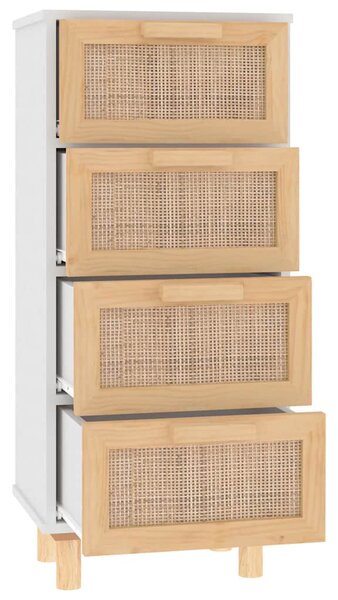 Fehér tömör fenyő/természetes rattan tálalószekrény 40x30x90 cm