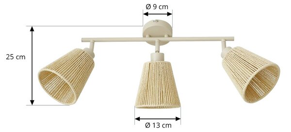 Lindby Anuva mennyezeti spotlámpa, 72 cm, 3 izzós, bézs, papír, dimmelhető, Krém / borostyánsárga, Nappali / Étkező, Papír / lunolit / lunopal, Skandináv
