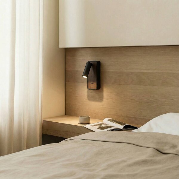 Lindby LED fali világítás Tallis, fekete, USB-C, mozgatható, Fekete, Hálószoba, fém, Modern