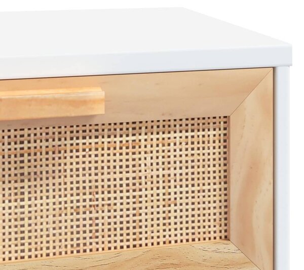 Fehér tömör fenyő és természetes rattan tálaló 80x30x75 cm