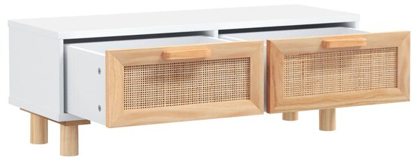 Fehér szerelt fa és tömör fenyőfa dohányzóasztal 80x40x30 cm