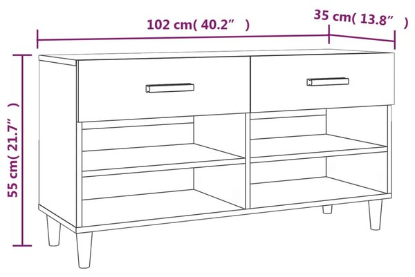 Barna tölgyszínű szerelt fa cipősszekrény 102 x 35 x 55 cm