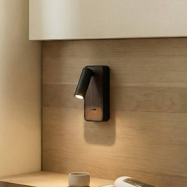Lindby LED fali világítás Tallis, fekete, USB-C, mozgatható, Fekete, Hálószoba, fém, Modern