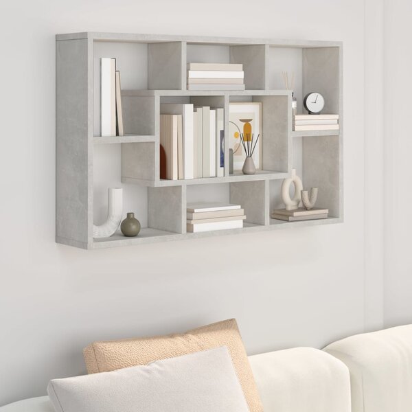 Betonszürke szerelt fa fali polc 85 x 16 x 52,5 cm