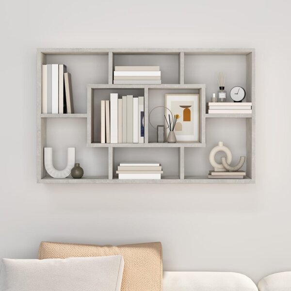 Betonszürke szerelt fa fali polc 85 x 16 x 52,5 cm