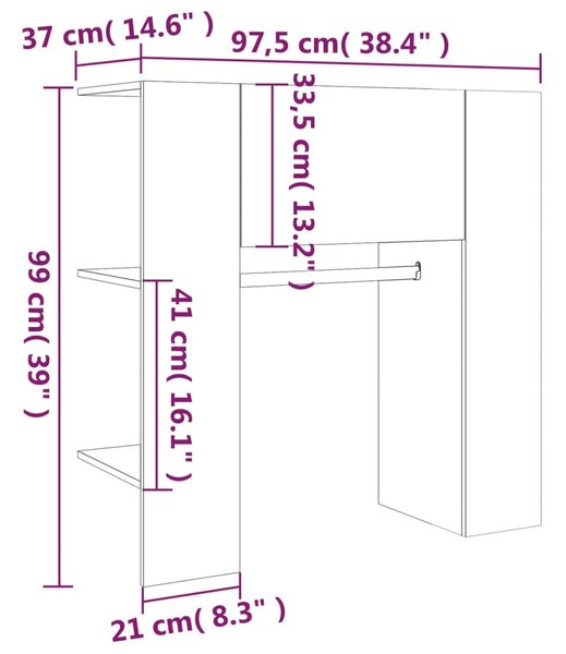 Betonszürke szerelt fa előszobaszekrény 97,5 x 37 x 99 cm