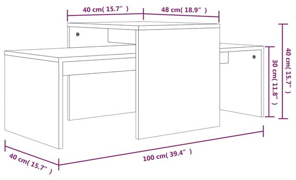 Füstös tölgy színű szerelt fa dohányzóasztalszett 100x48x40 cm