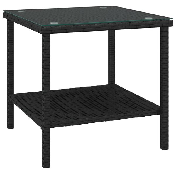 Fekete polyrattan és edzett üveg kisasztal 45 x 45 x 45 cm