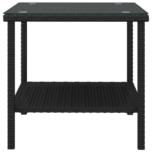 Fekete polyrattan és edzett üveg kisasztal 45 x 45 x 45 cm