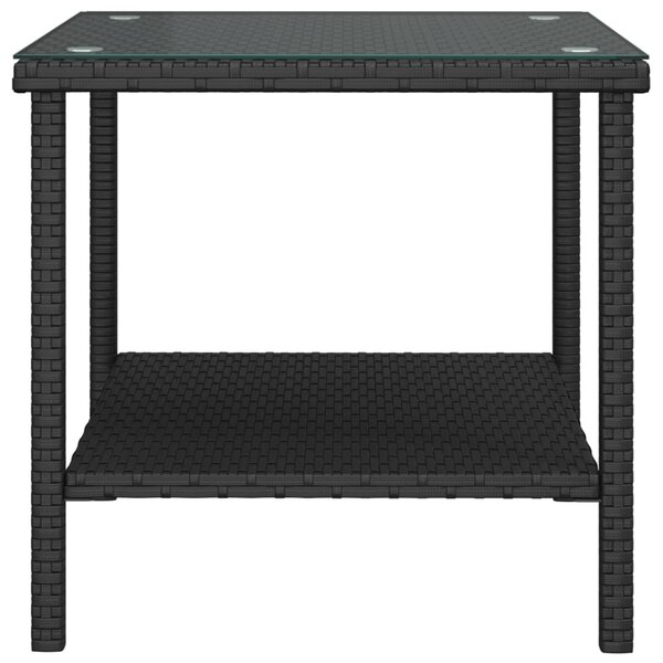 Fekete polyrattan és edzett üveg kisasztal 45 x 45 x 45 cm