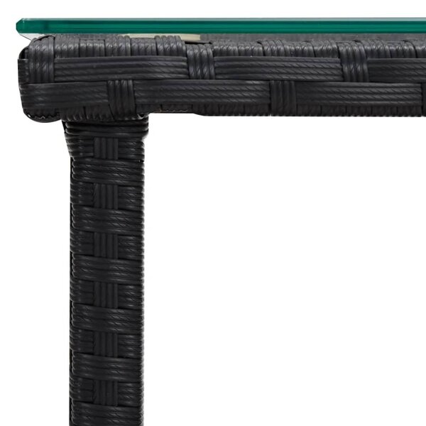 Fekete polyrattan és edzett üveg kisasztal 45 x 45 x 45 cm