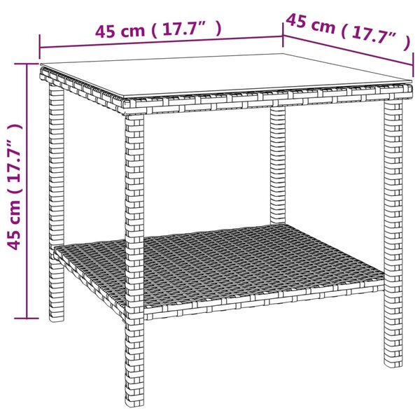 Fekete polyrattan és edzett üveg kisasztal 45 x 45 x 45 cm