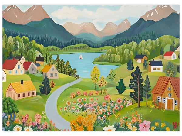Kép - Falu a hegyekben (70x50 cm)