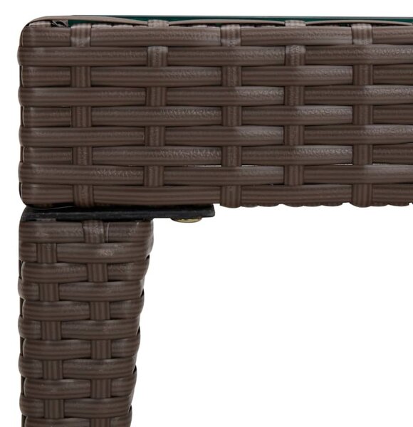 Barna polyrattan és edzett üveg kisasztal 50 x 50 x 38 cm