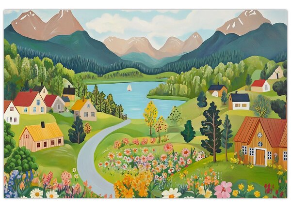 Kép - Falu a hegyekben (90x60 cm)
