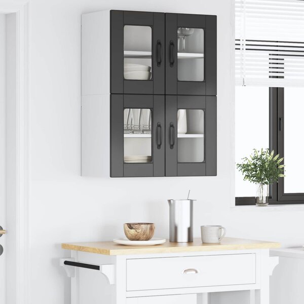 Fali üveges szekrény PORTO 2 pcs Fekete 60 x 31 x 40 cm Faanyag