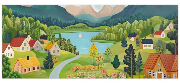 Kép - Falu a hegyekben (120x50 cm)