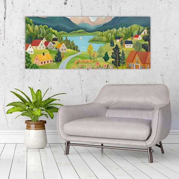 Kép - Falu a hegyekben (120x50 cm)
