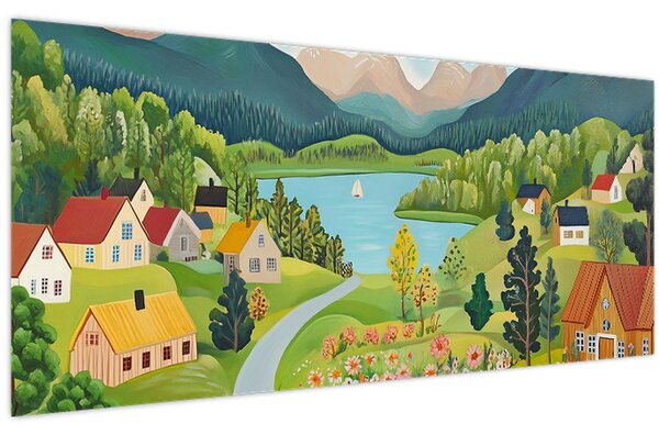 Kép - Falu a hegyekben (120x50 cm)