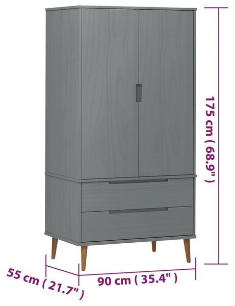MOLDE szürke tömör fenyőfa gardrób 90 x 55 x 175 cm