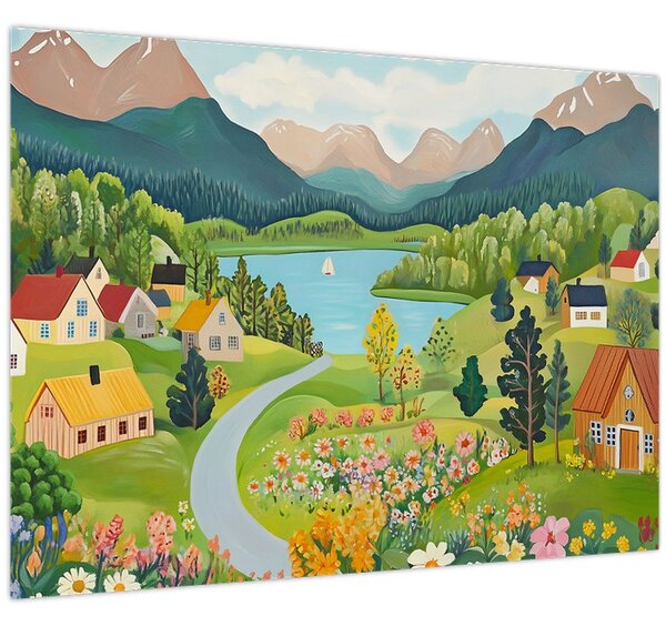 Kép - Falu a hegyekben (70x50 cm)